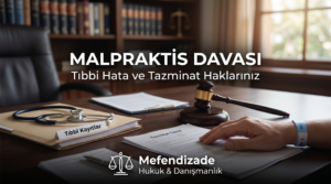 Malpraktis davası, sağlık hukuku ve doktor hatası süreçlerini temsil eden; hasta avukatı desteğinin önemini ve malpraktis nedir sorusunu görselleştiren Mefendizade Hukuk & Danışmanlık makale kapak fotoğrafı.